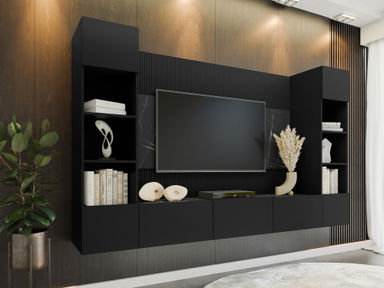 Wohnzimmer-Sets Comfivo 368 (Schwarz + Schwarzer Marmor)