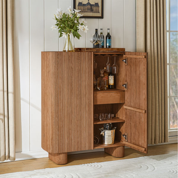 Marisol 47" Modern Fluted Oak Bar Cabinet - Wooden Wine Storage for Home