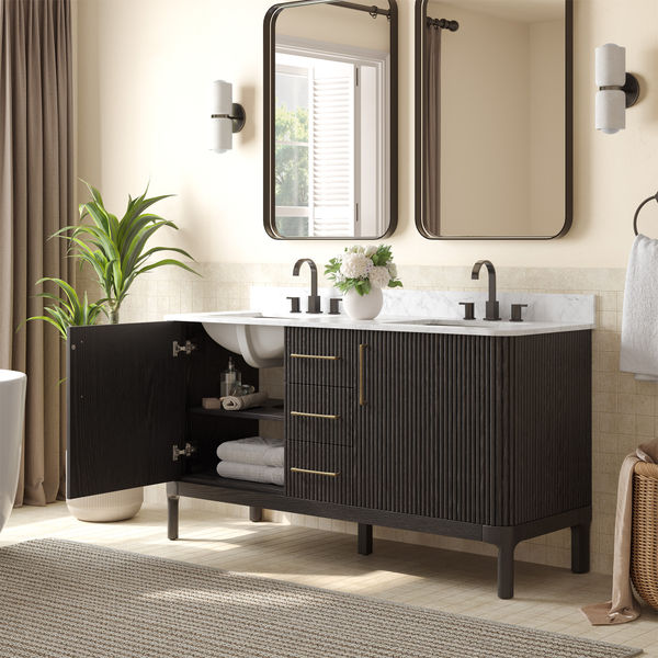 Skugga 63" Double Sink Bathroom Vanity Cabinets with Adjustable Shelves and Solid Wood Legs
