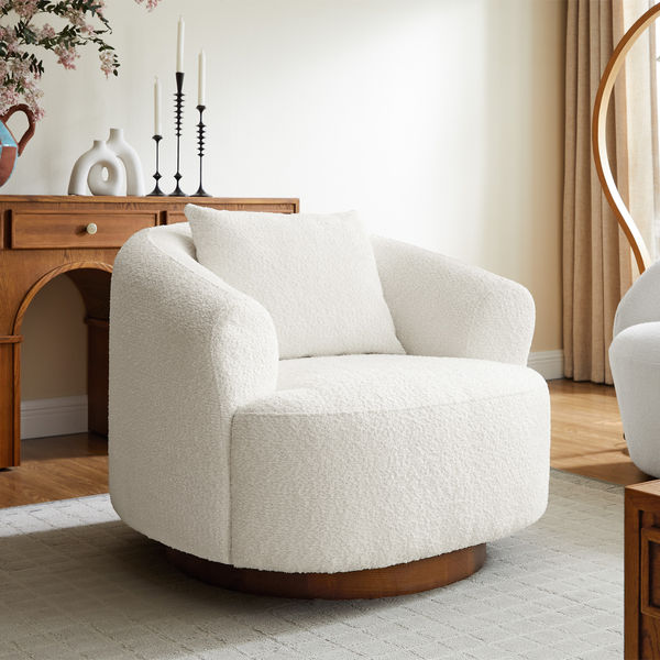Timberve 35" BouclÃ© Swivel Accent Chair with Solid Frame