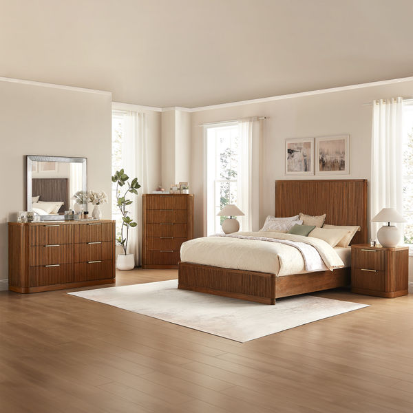 5-Piece Finnley Brown Wooden Fluted Bedroom Set  with 2 Dresser and 2 Nightstand