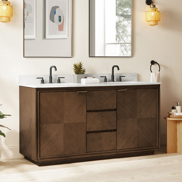 Thursen 63" Dark Brown Double Bathroom Vanity Double Sink with 3 Drawers