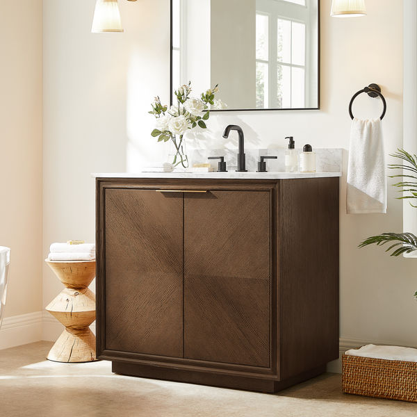 Thursen 36" Dark Warm Single Bathroom Vanity Small Bathroom Sink Cabinet