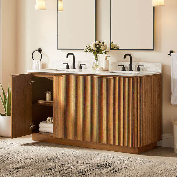 Marisol 63" Double Bathroom Vanity Cabinet with Sink and Oak Fluted