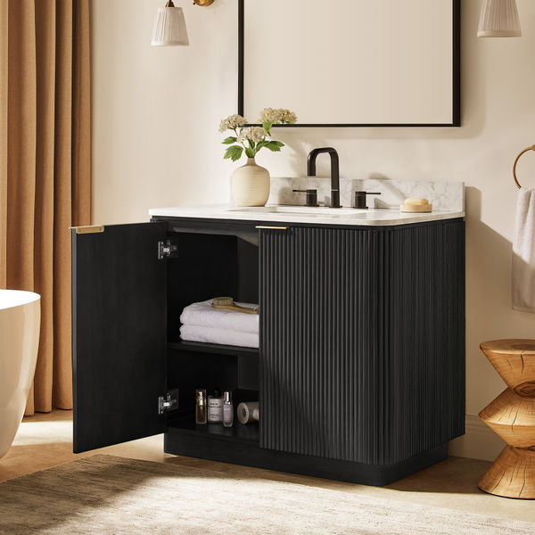 Modern Marisol 39" Black Single Bathroom Vanity with Sink and Oak Fluted for Bathroom