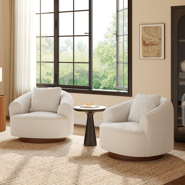Timberve 35 Inch Swivel Accent Chair Set of 2 in White BouclÃ©