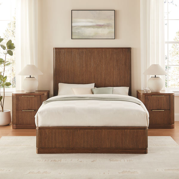 3-Piece Finnley Brown Wooden Fluted Bedroom Set