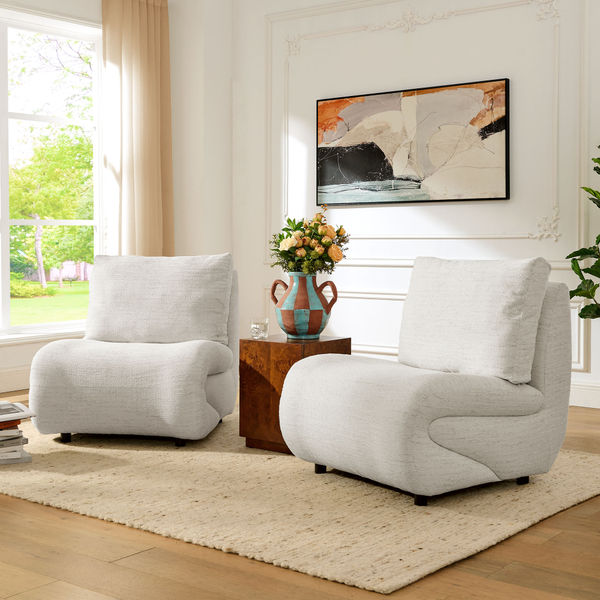 Elysian 32" Modern Chenille Accent Chair Set of 2 in White for Living Room