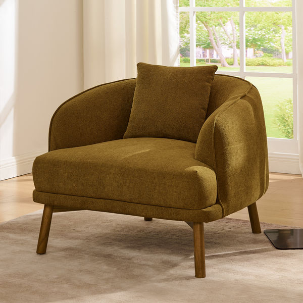 Mellow 33 inch Green Accent Chair Mid-century Modern Accent Chair with Solid Wood Leg