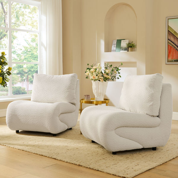 Elysian 32" Modern BouclÃ© Accent Chair Set of 2 in White for Living Room