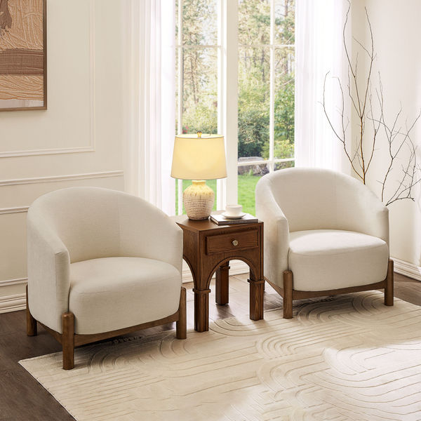 Curved Winged Accent Chair Set of 2 with Solid Wood Legs for Living Room