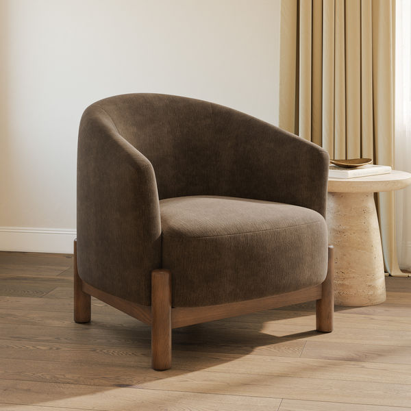 Curved Winged Accent Chair with Solid Wood Legs in Brown for Living Room