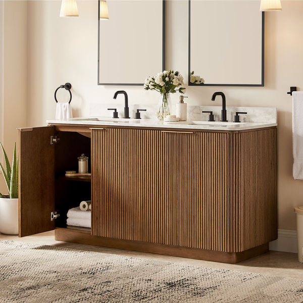 Marisol 63" Double Bathroom Cabinet with Oak Fluted and Adjustable Shelves