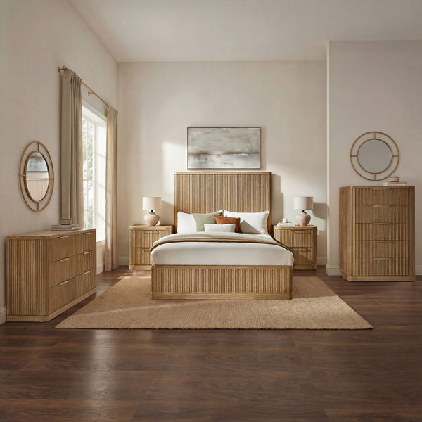 5-Piece Finnley Light Brown Wooden Fluted Bedroom Set with 2 Nightstands
