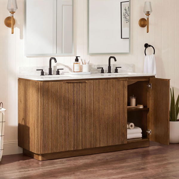 Marisol 63 Inch Double Bathroom Vanity â Brown Oak