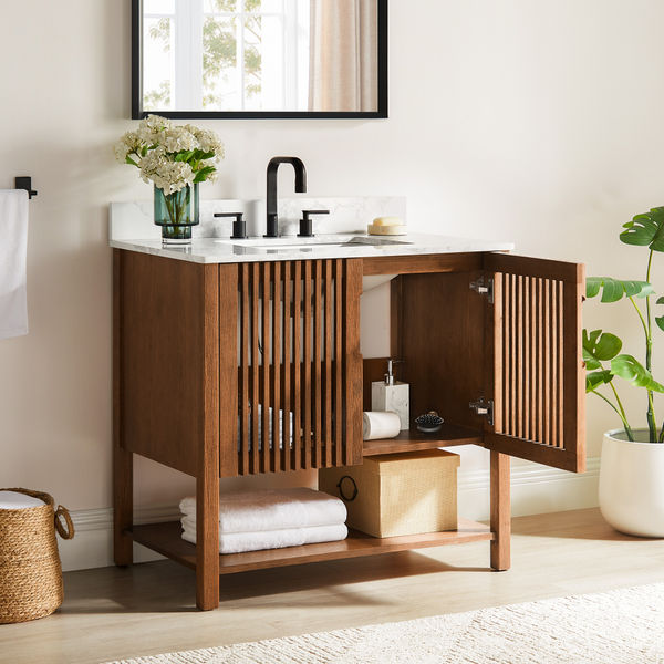 Kaspar 36" Single Bathroom Wood Vanity with Sink and Open Shelves