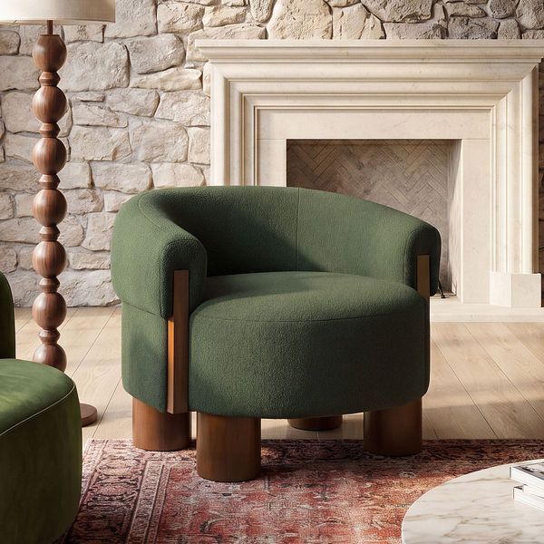 Nixlandy 27 Inch BouclÃ© Green Accent Chair with Solid Wood Frame