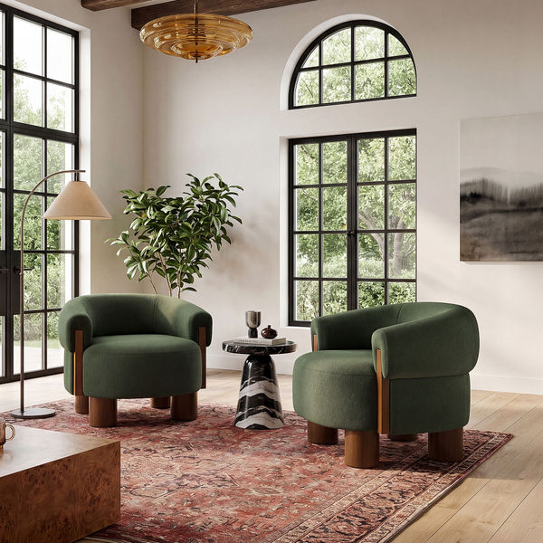 Nixlandy 27 Inch Green Accent Chair Set with Solid Wood Frame