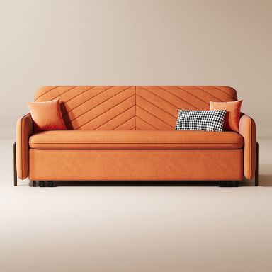 Hernest | Orange Velvet Upholstered Convertible Folding Sofa Bed with Storage