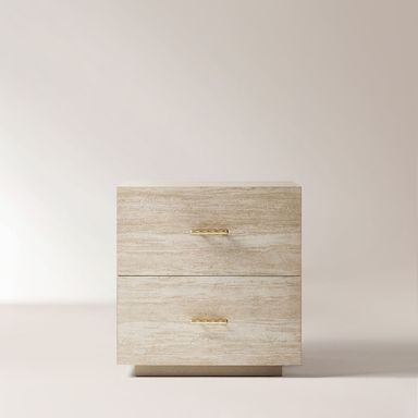 Renata 23 inch Travertine Textured Oak Nightstand with 2 Drawers | HERNEST