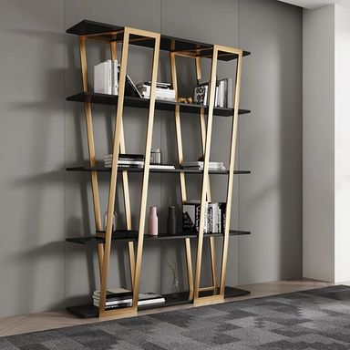 Modern Parallel Etagere Bookshelf in Black &amp; Gold
