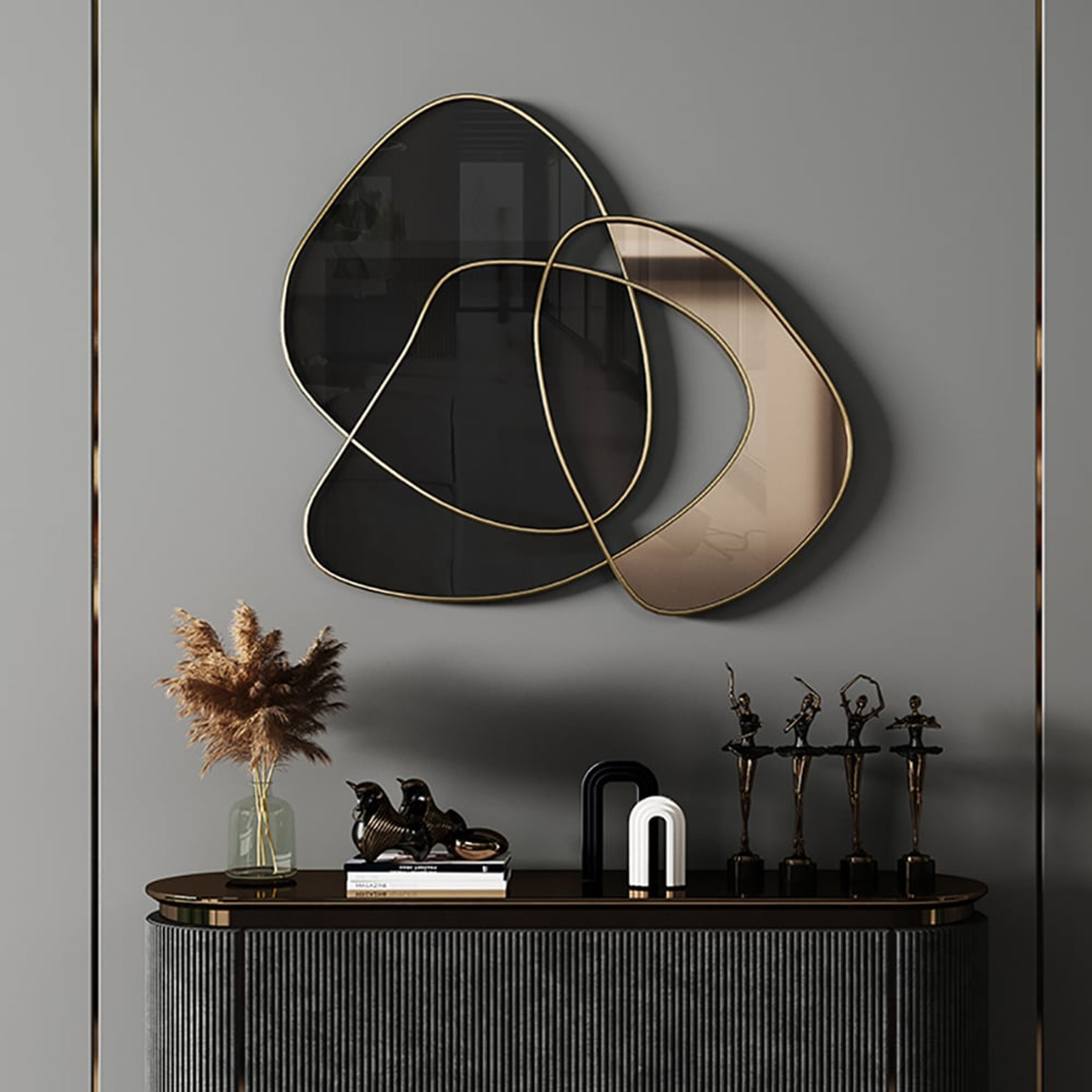 31.5" Abstract 3D Metal Wall Art Black Gold Modern Decor