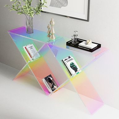 Clearic 47.2&quot; Acrylic Iridescent Console Table Modern Accent Entryway Cross Base
