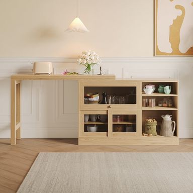 47.2" Natural Sideboard Cabinet & Modern Storage Sideboard with Extendable Dining Table | homary