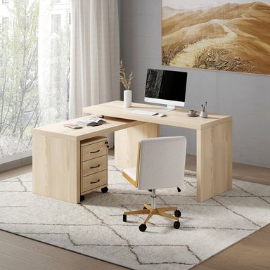 Modern Rotatable L-Shaped Executive Desk with Movable File Cabinet  (59.8&quot; )