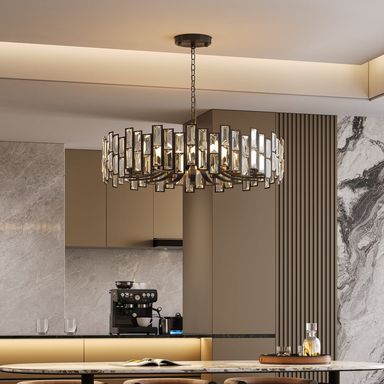 Clytia Modern Geometric Crystal Chandelier 10-Light with Adjustable Chain in Black