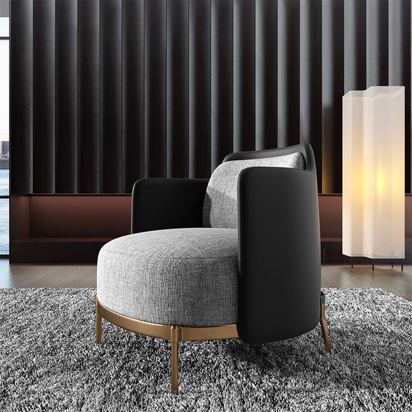 Black & Gray Modern Accent Chair with Linen Upholstery for Living Room