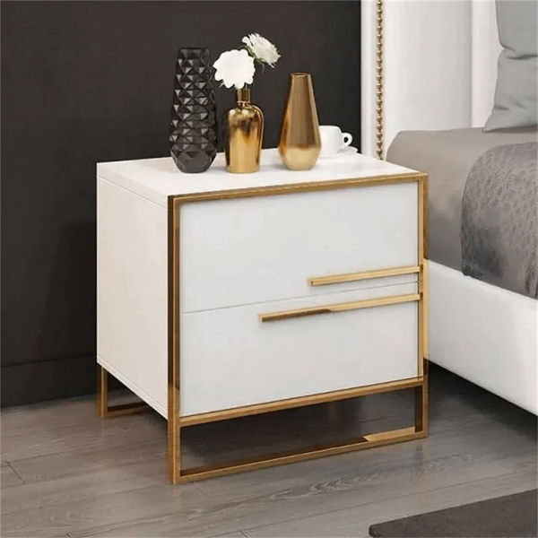 Minimalist Design Nightstand with 2 Drawers with Gold Base