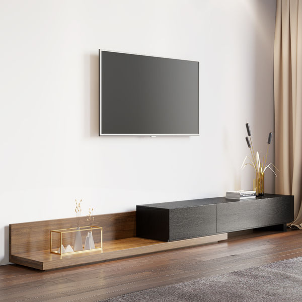 Rectangle Wood Extendable TV Stand Black and Walnut Floor Media Console with 3 Drawers