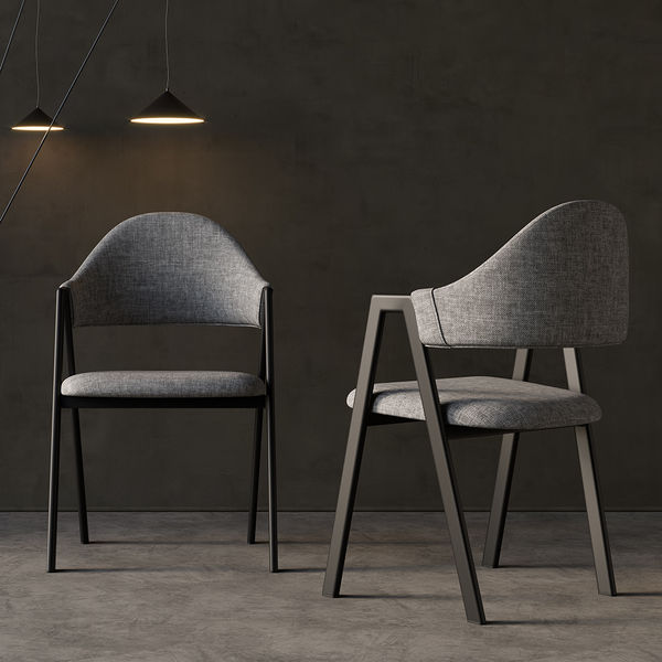 Set of 2 Linen Dining Chair Upholstered Curved Back Modern Gray Dining Room Chairs