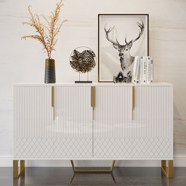 4-Door Wood 60" Sideboard with 3 Shelves Aro Contemporary White