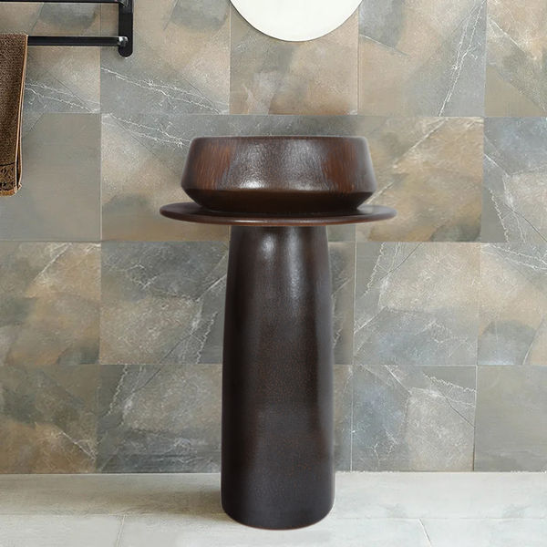 Vintage Retro Kaolin Clay Pedestal Sink Freestanding Bathroom Sink