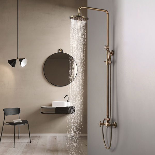Classic Exposed Antique Brass Two Handle Round Rainshower Shower Fixture Solid Brass
