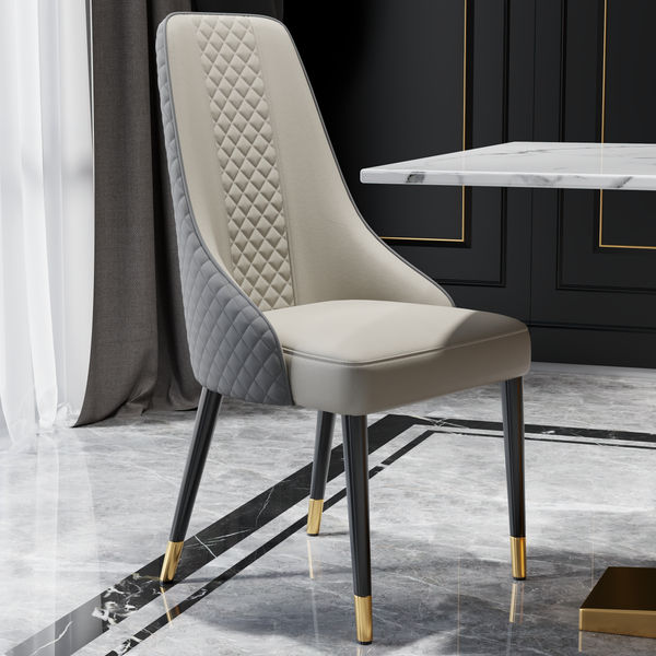 Modern Dining Chairs Set of 2 Faux Leather High Back with Upholstered Gray Dining Room Chairs
