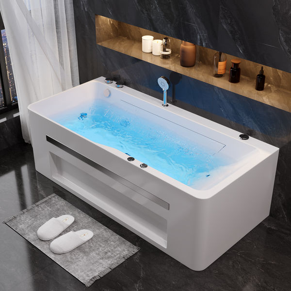 67" Large Bathtub Rectangular Acrylic with Jetted Whirlpool Massage in Chromatherapy LED