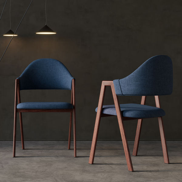 Set of 2 Linen Dining Chair Upholstered Curved Back Modern Blue Dining Room Chairs