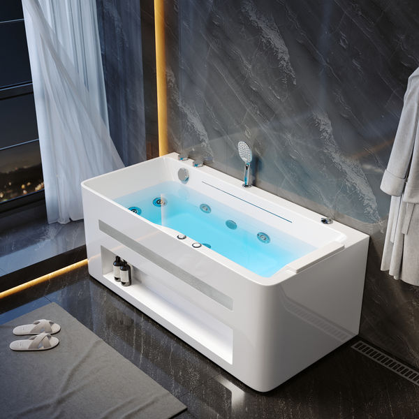 59" Small Whirlpool Bathtub Rectangular Acrylic with Jetted Whirlpool & LED Chromatherapy