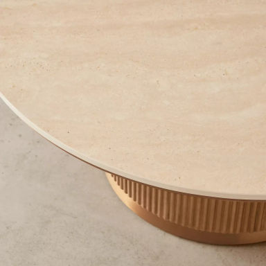 San Pierre Light Brown Ash Veneer Coffee Table High - Travertine Finish Sintered Stone Top | Koala Living