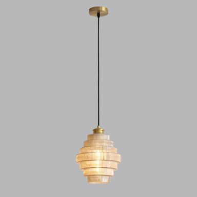 Small Pendant Light with Striped Glass Lampshade Bedside Brass Vintage Pendant Light for Living Room, Adjustable Hanging Light Kitchen Island Dining Room Hallway Hanging Chandeliers