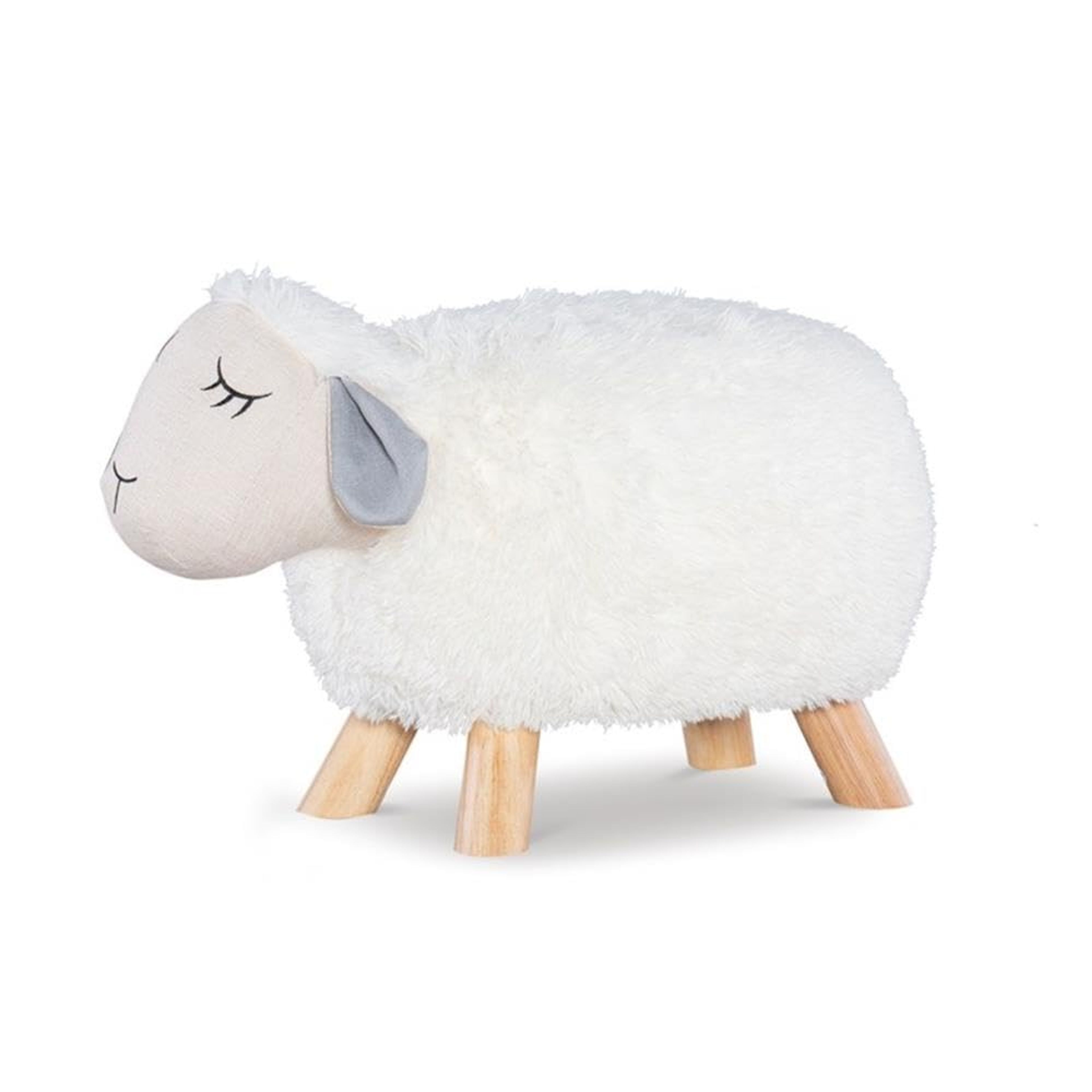Beige Sheep Stool Ottoman - Pemberly Row Wood Upholstered Decor