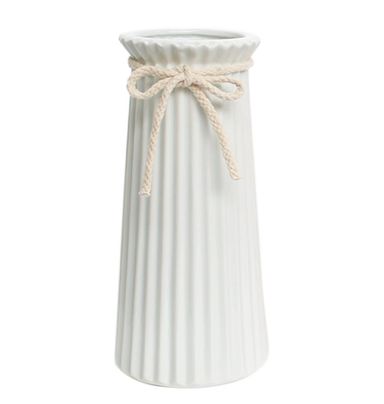 19 CM White Ceramic Ribbed Vase for Flowers & Pampas Grass, Small Decorative Vases for Home Decor Table Centerpieces Tall 19 CM White