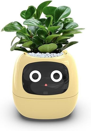 Plantagotchi™ Smart Plant Pot,Smart Flowerpots, Smart Pet Planter Robot Guidance on Plant Care with Emojis (Yellow)