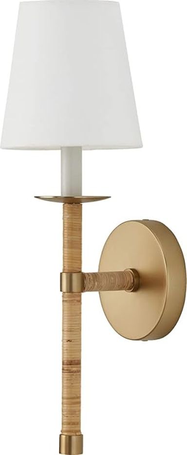 Capital Lighting 647211MA-705 Tulum White Fabric Shade with Handcraft Rattan Torchiere Wall Sconce, 1-Light 60 Watt, 18" H x 6" W, Matte Brass - Amazon.com