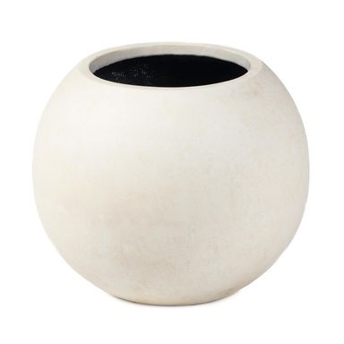 Ash & Ember 24" Round Sphere Satin Ivory Planter, 46 Gallon Lightweight Fiberstone Composite with Weather-Resistant Finish, Modern Planter Pot for Indoor and Outdoor Plants
