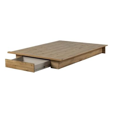 Pemberly Row Modern Platform Bed with Drawer Full/Queen Nordik Oak