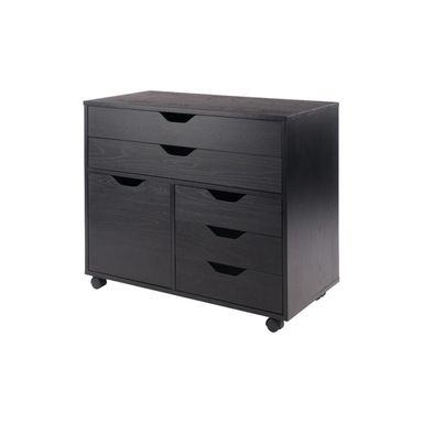 Winsome Halifax Storage Mobile Cabinets, 1 Door, 3 Drawers, 2 Wide Drawers, for Home Office, Black